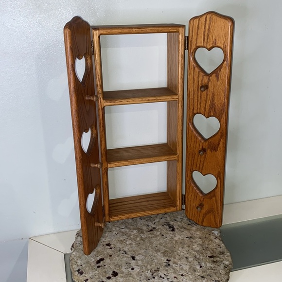 Vintage Wooden Wall Heart Shelf with Doors Curio Shelf Heart Design Charming - Picture 4 of 14
